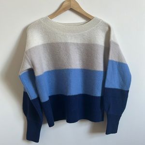 -Club Monaco Blue Boiled Boat Stripped Chandalis 100% Cashmere Sweater NWT